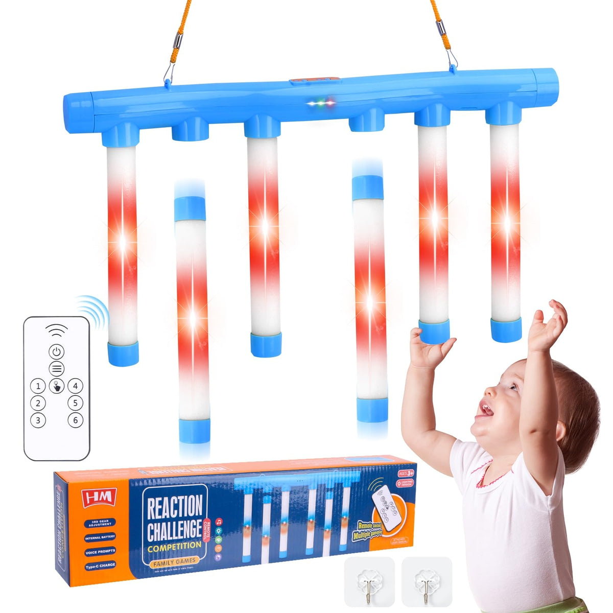 OCES Reflex Stick Game with blue light signaling quick reactions.
