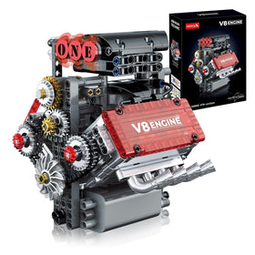 OCES V8 engine building set shows precision parts for hands-on learning.