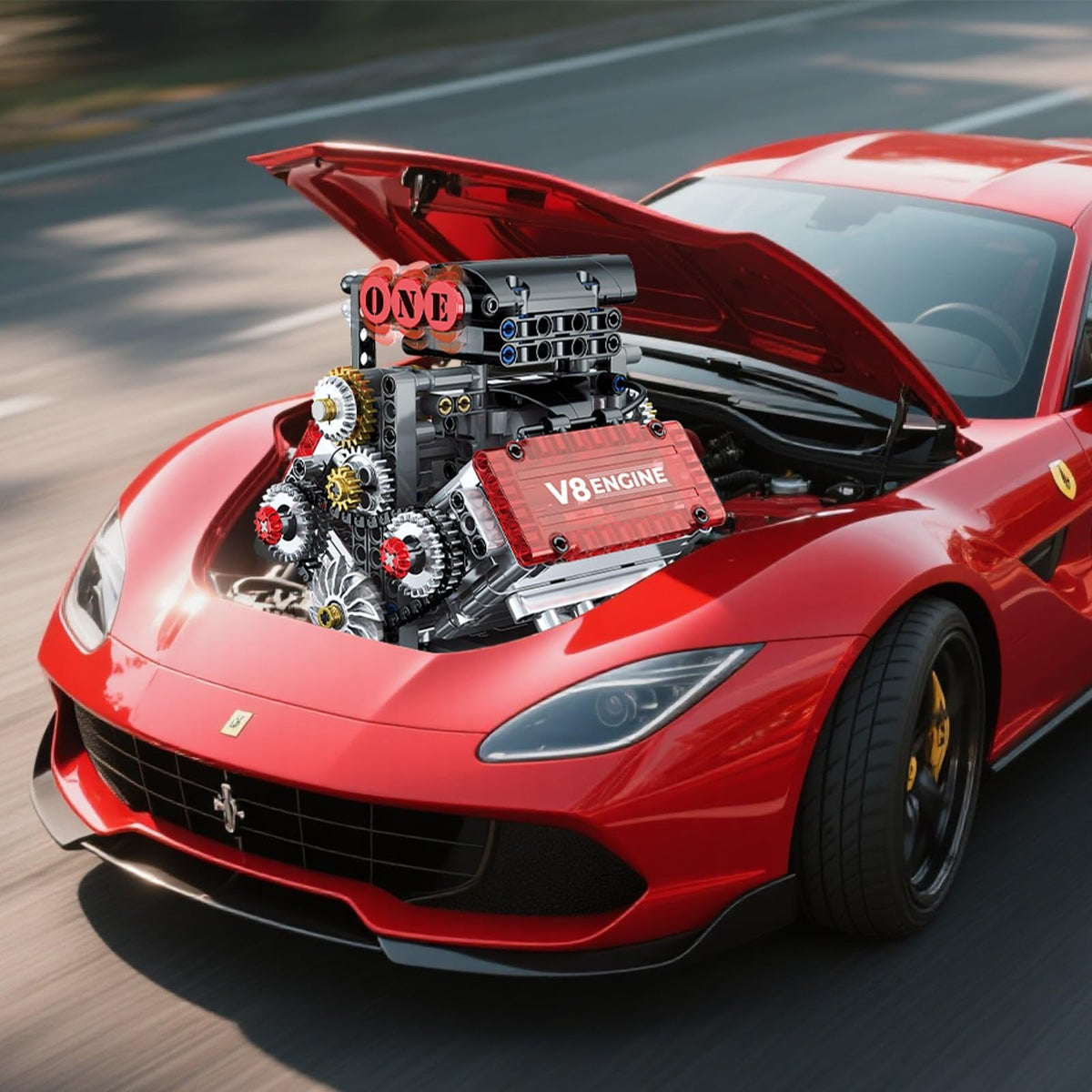 OCES V8 engine display-ready model sits on a desk or shelf.