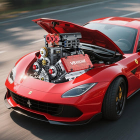 OCES V8 engine display-ready model sits on a desk or shelf.