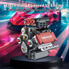 OCES V8 engine pistons visible illustrate motion in action.