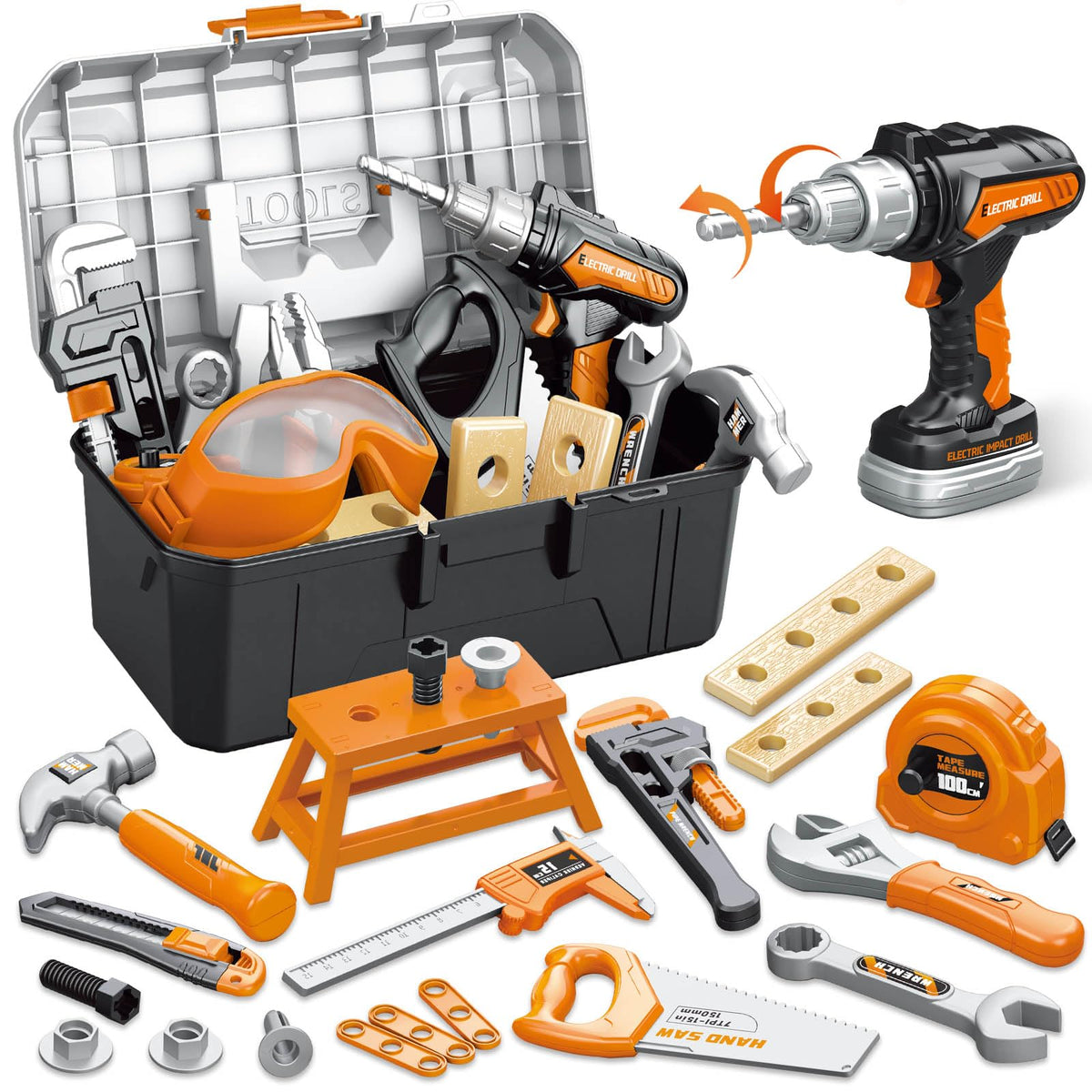 OCHIDO 46PCS tool set with portable toolbox for imaginative building play