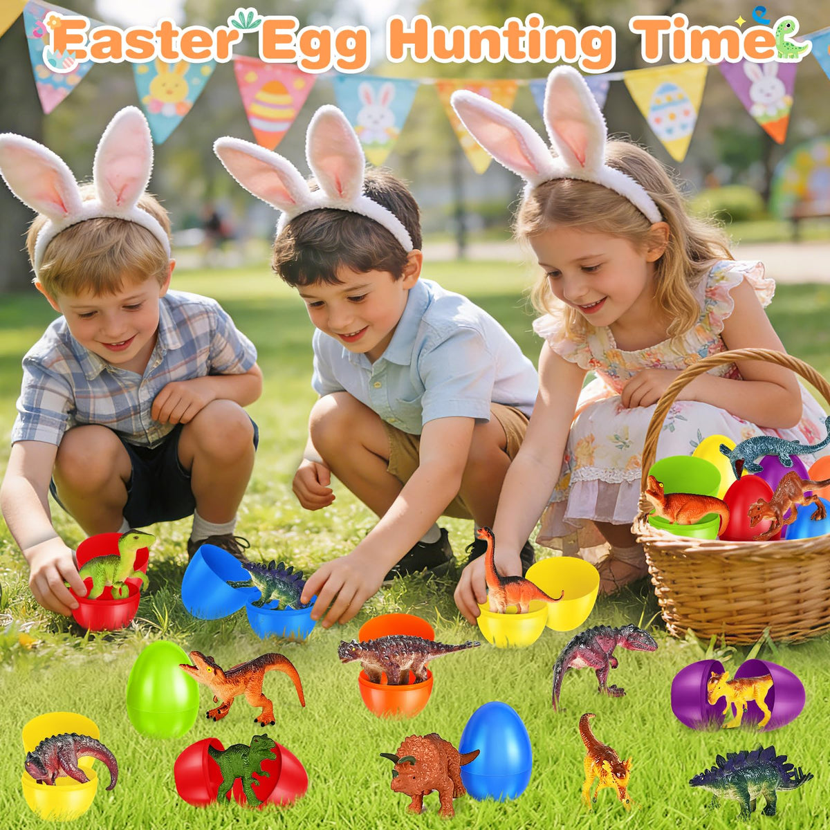 ochido easter egg hunt supplies with dinosaur toys for kids.