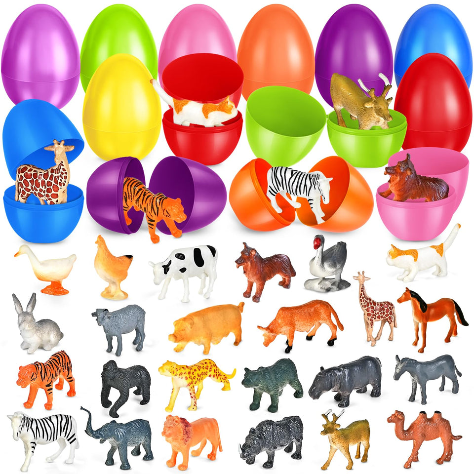 OCHIDO 24-pack Easter eggs filled with animal toys for kids' egg hunts