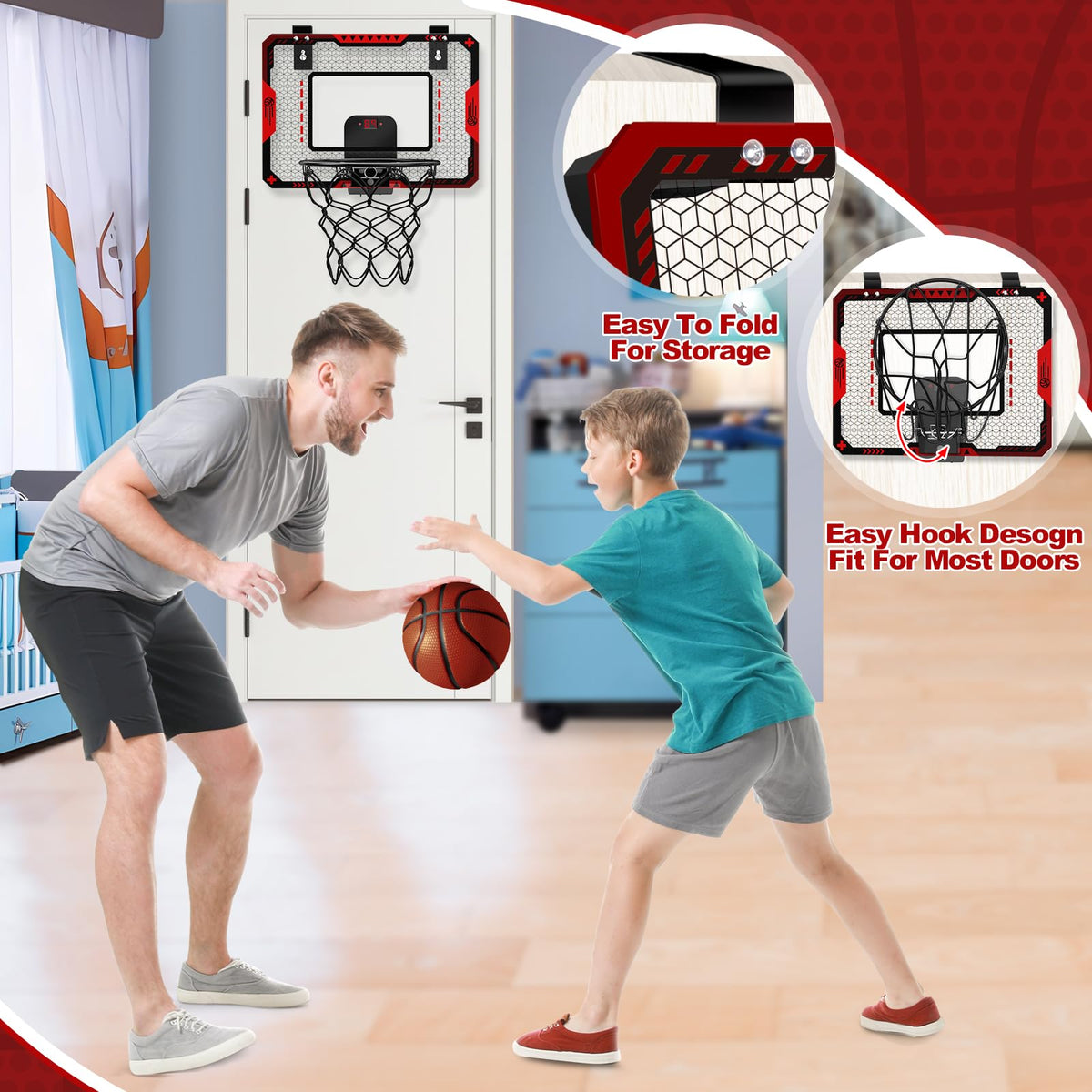 OCHIDO shatterproof backboard and spring-loaded rim endure lively play safely.