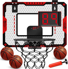 OCHIDO indoor basketball hoop mounted on door with electronic score display.