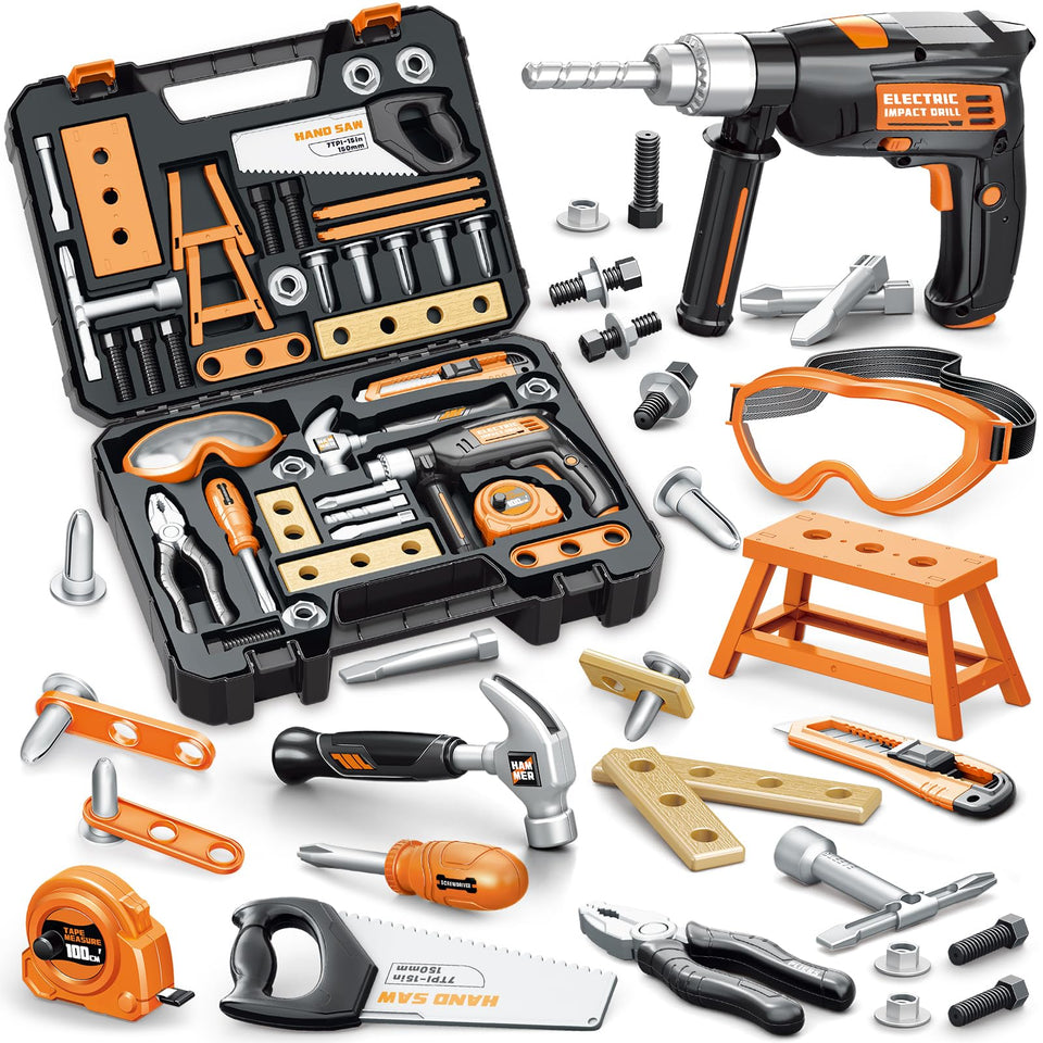 OCHIDO Kids Tool Set box with organized compartments for easy storage during play.