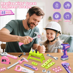 OCHIDO electronic toy drill buzzing during imaginative construction play
