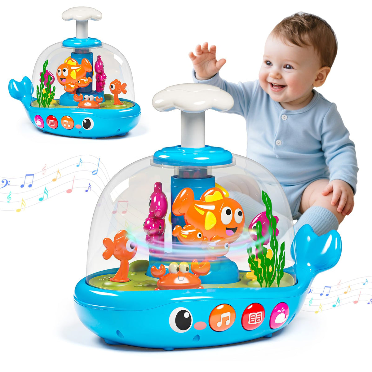 OCHIDO press-glow-spin whale toy with lights and music for exploration