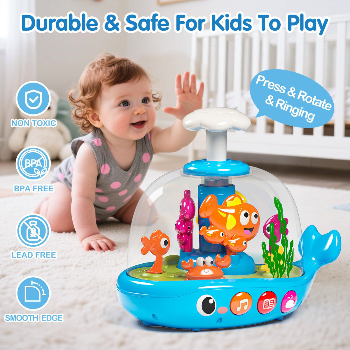 OCHIDO rotating aquarium with melodies engages baby's attention