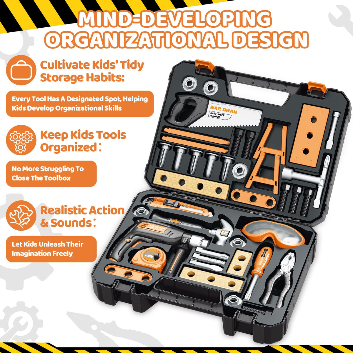 OCHIDO safety goggles paired with tools for safe pretend play.