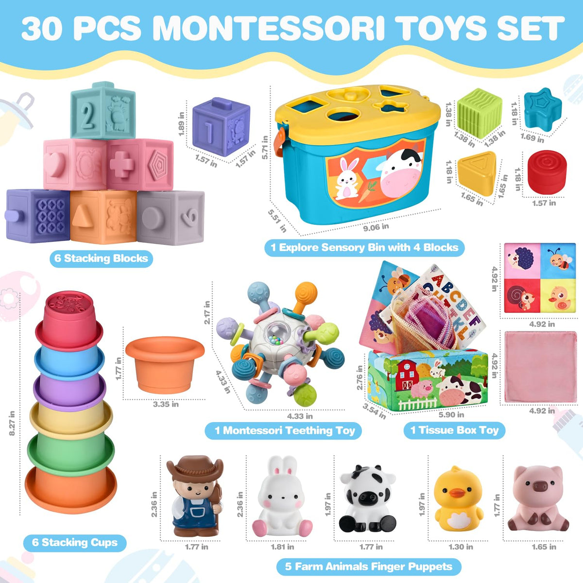 OCHIDO soft stacking blocks for babies, promotes grasping and visual discrimination