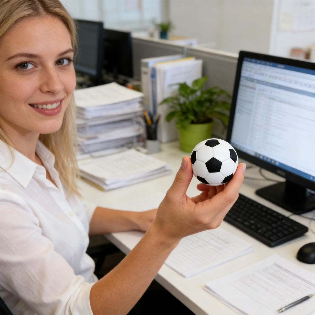 OCJEKSA soccer stress balls: colorful, elastic, and quick to bounce back.