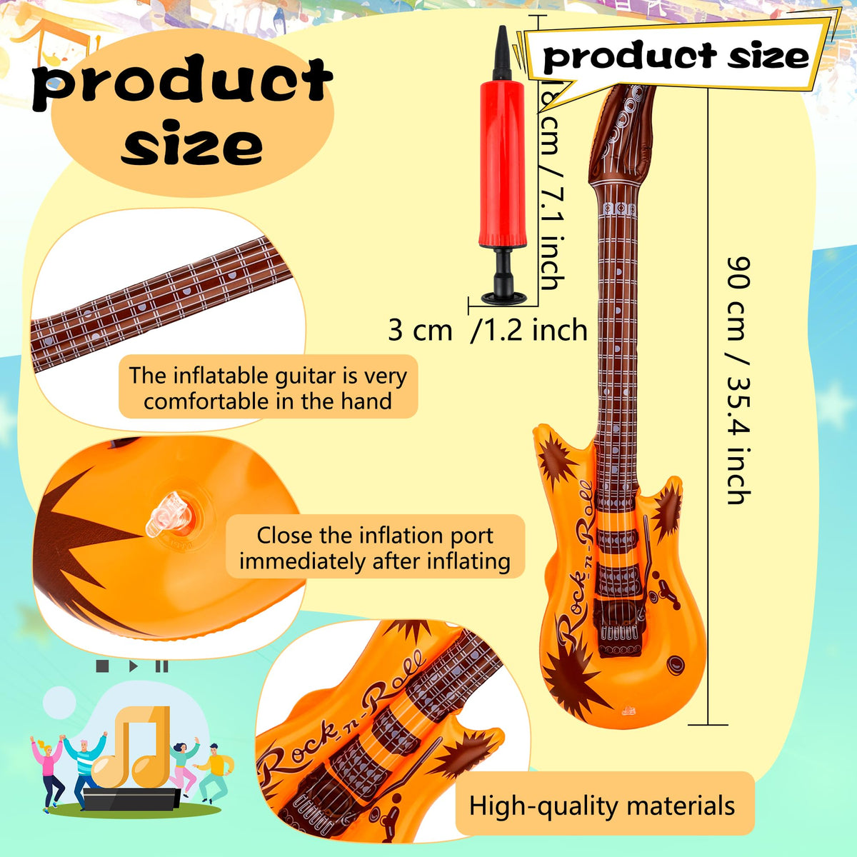 Octaday 36-inch inflatable guitar stands tall as a centerpiece prop.
