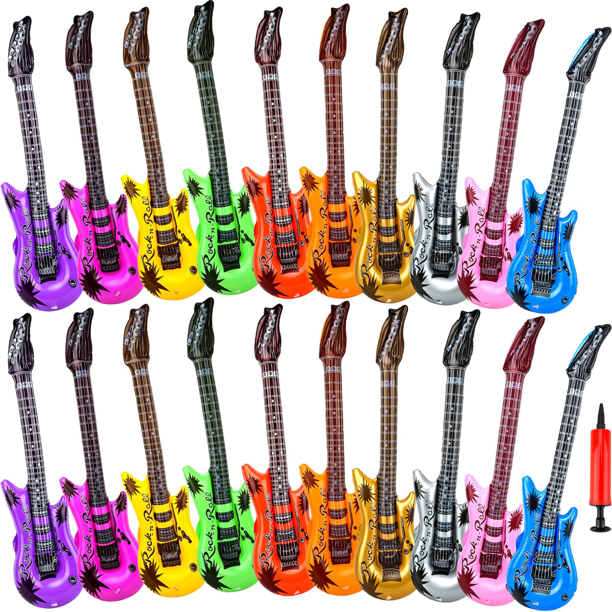 Octaday inflatable guitar pack, 20 pieces set, perfect party props for kid-friendly rock themes.