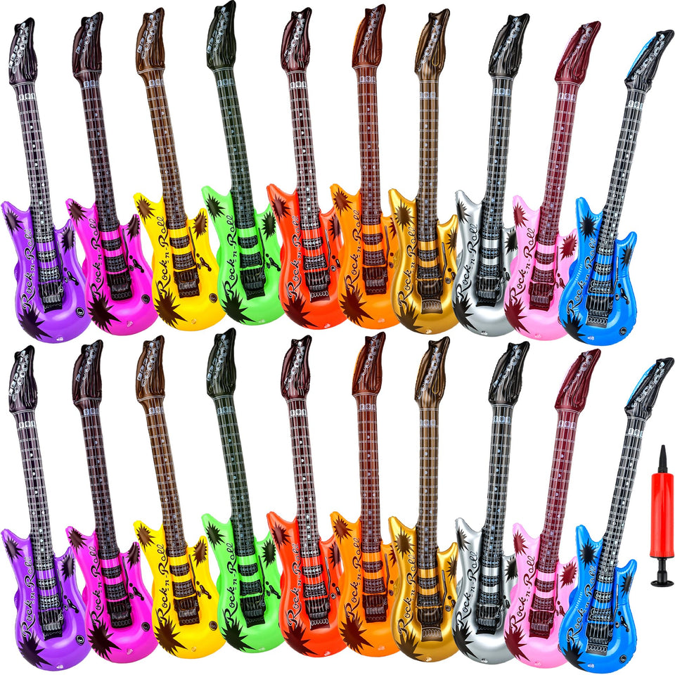 Octaday inflatable guitar pack, 20 pieces set, perfect party props for kid-friendly rock themes.