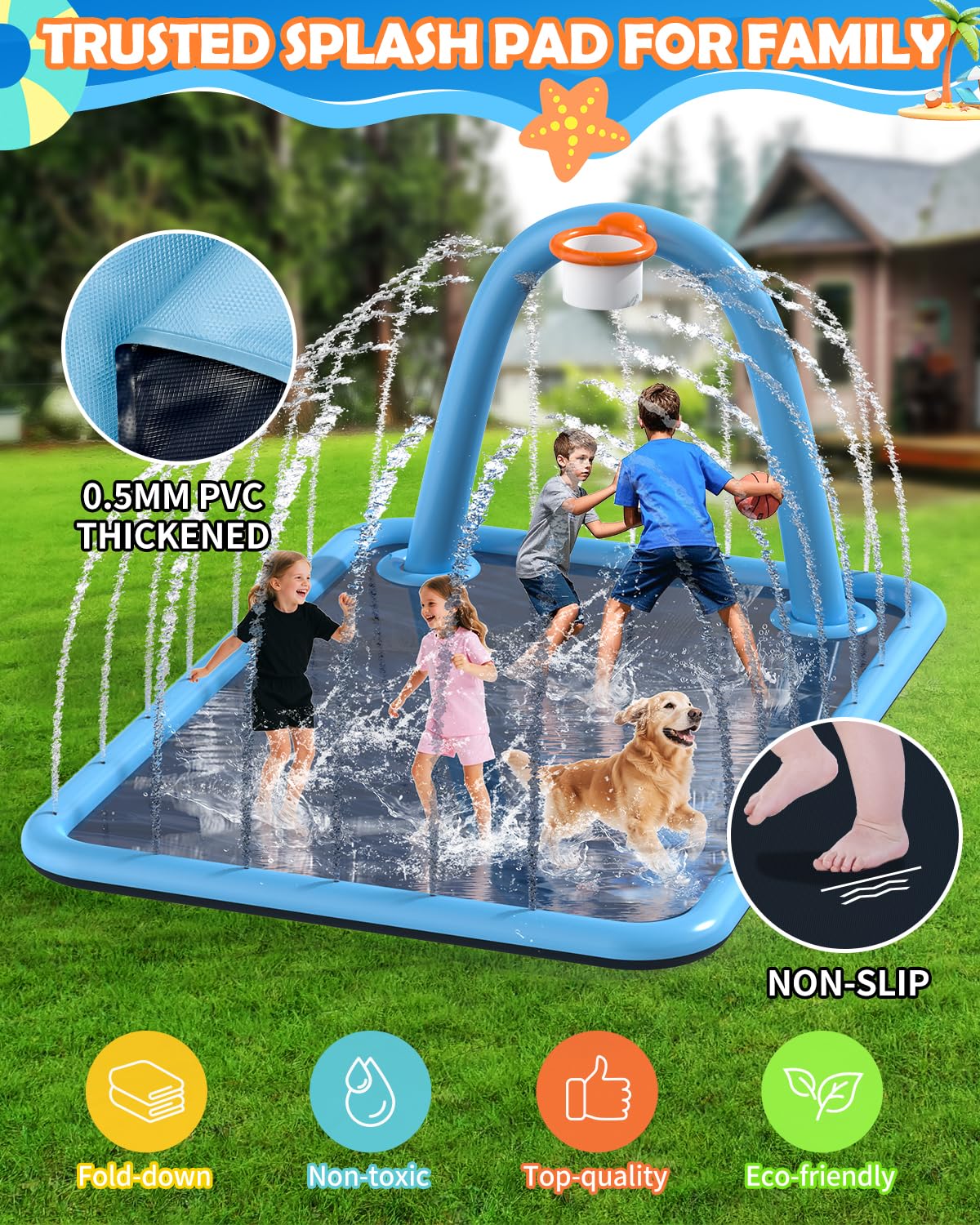 Octaplay splash pad quick inflate setup for easy outdoor fun.