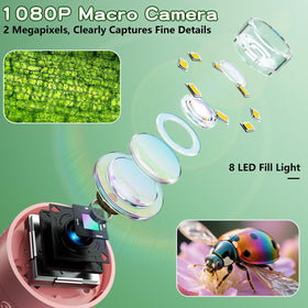 Eight LED lights on the Odatay microscope illuminate tiny details clearly
