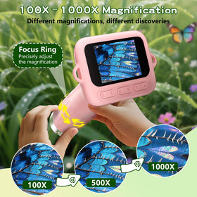 Portable handle and lanyard on the Odatay microscope support easy carrying