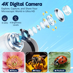 Odatay LED lighting with adjustable brightness enhances microscopic detail.