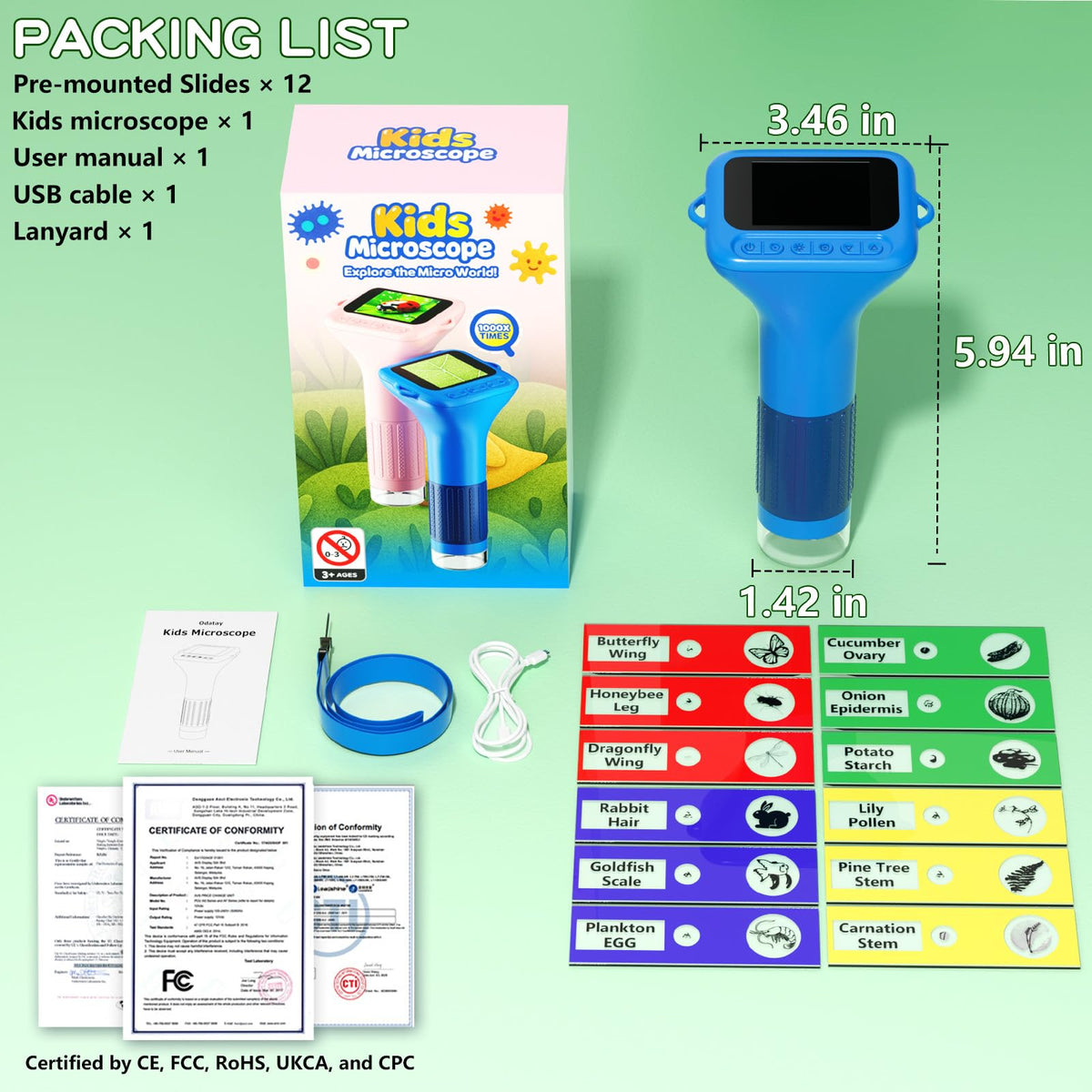 Includes 12 slides across plants, vegetables, insects, and animals.