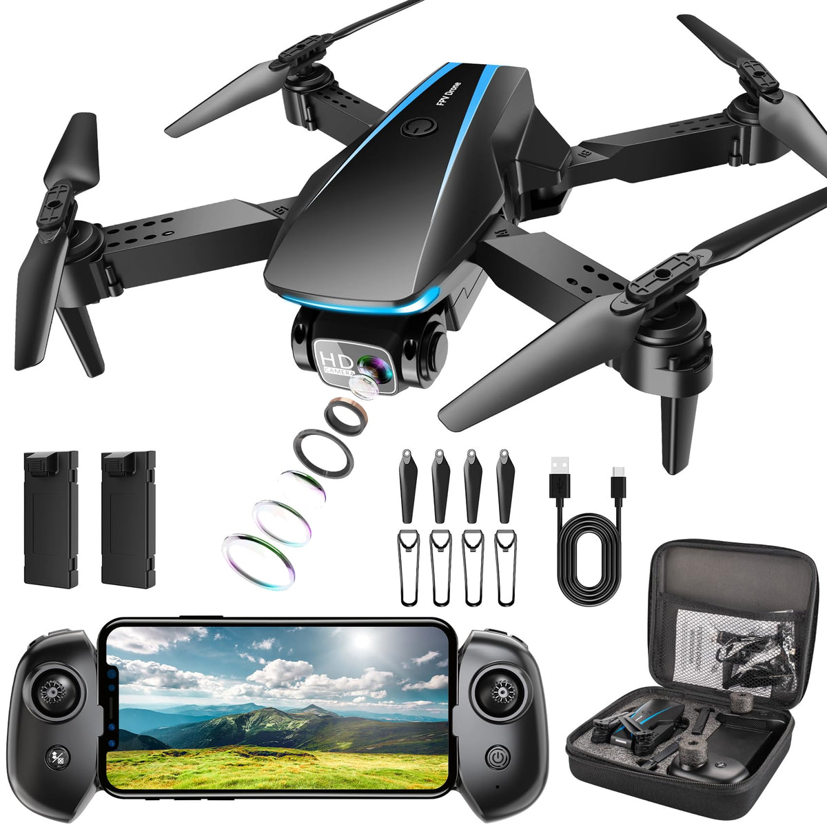 Oddire Drone with 1080p camera, angled shot for clear aerial footage