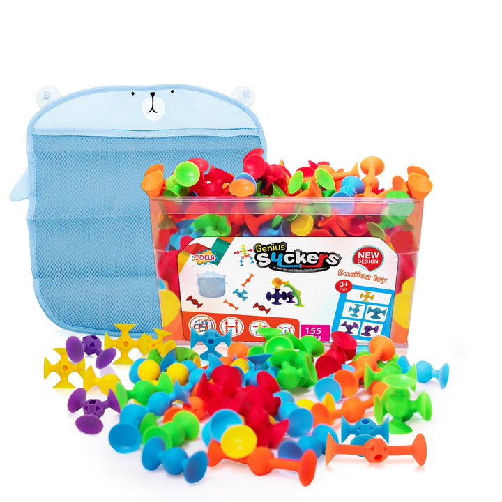 ODELA Genius Suckers bath toy collection with bright colors and shapes for sensory play