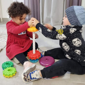 ODELA tower stack; flip-base for sturdy or wobbly tower play.