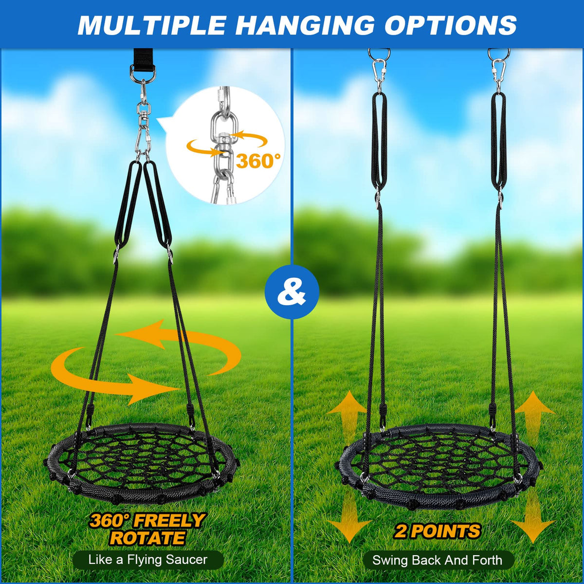 Odoland 24in diameter spider swing fits kids and adults.