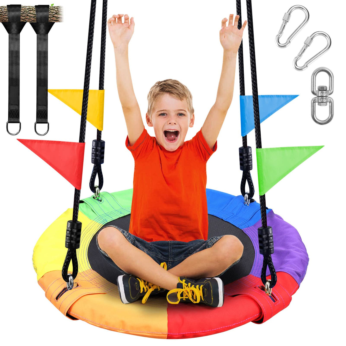 Odoland 24 inch tree swing net with saucer seat for outdoor fun and safe lounging