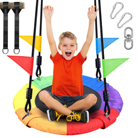 Odoland 24 inch tree swing net with saucer seat for outdoor fun and safe lounging