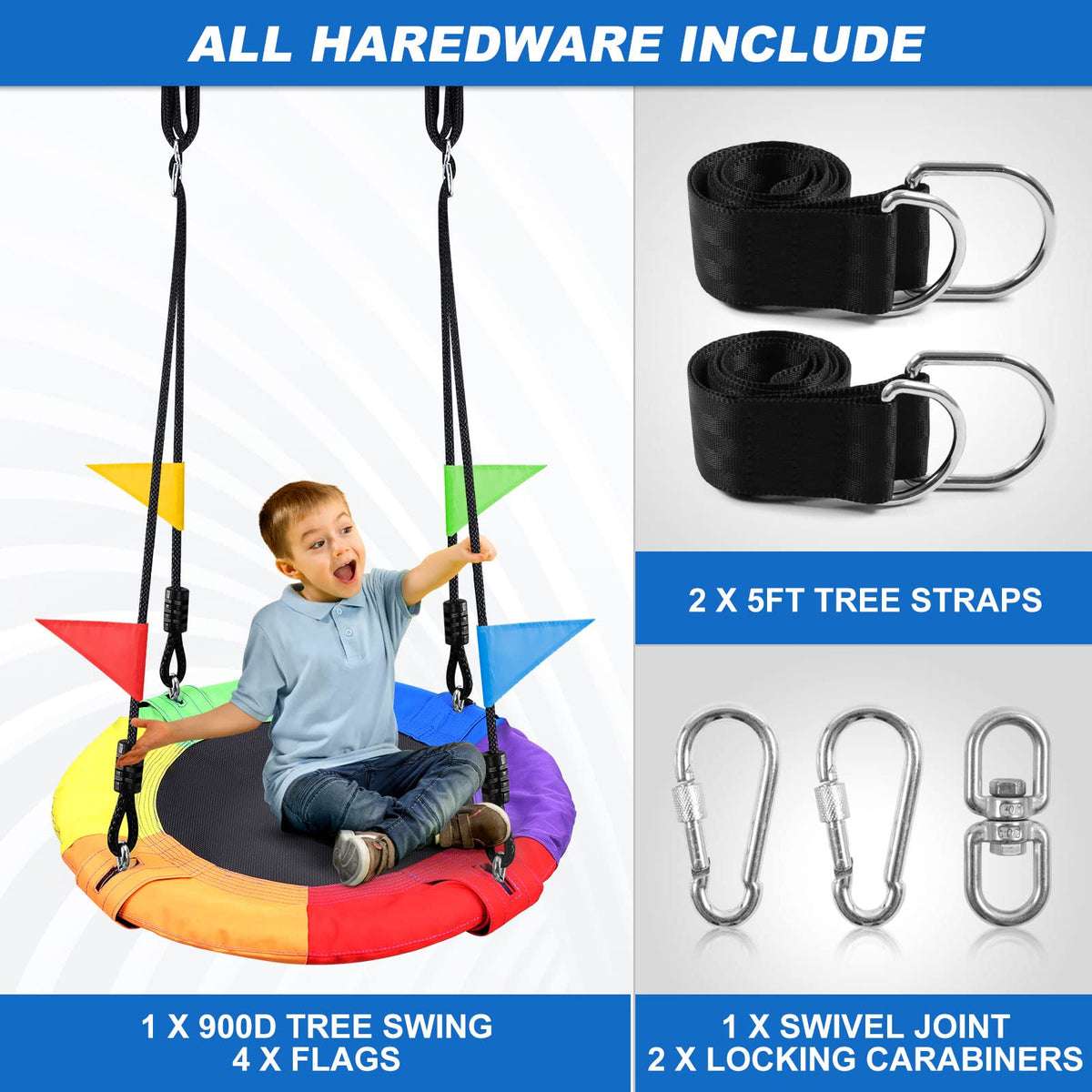 Odoland swing showing 360 degree rotation for knot free hanging and flexible setup