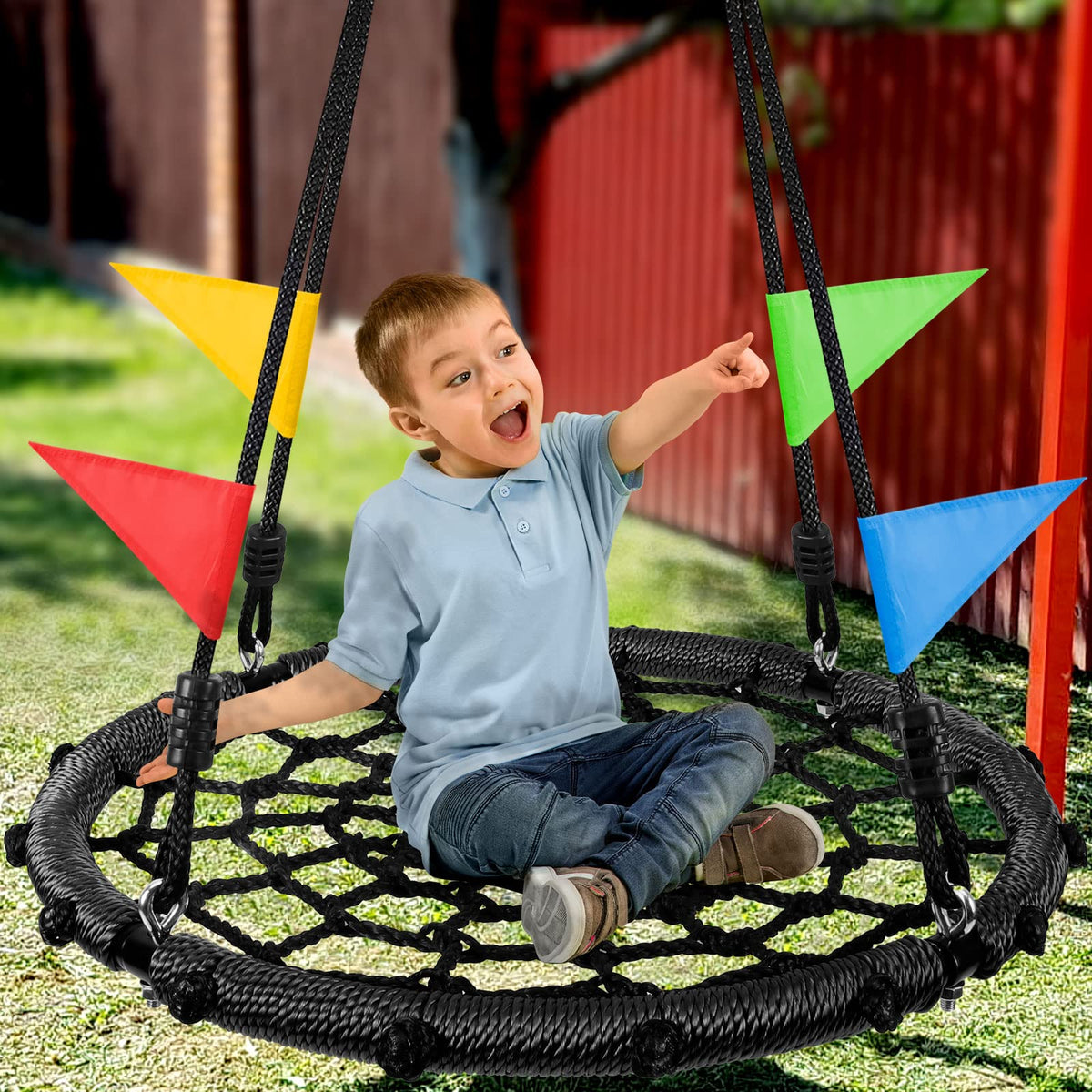 Odoland family-friendly round swing invites neighbors to join.