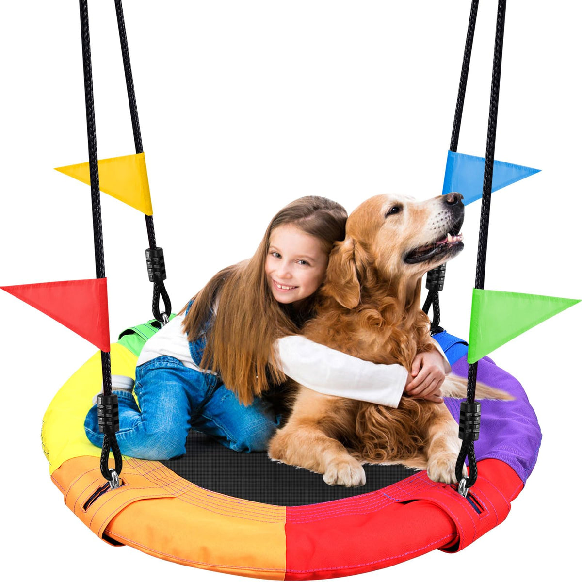 Odoland Saucer Kid Tree Swing 30in diameter promotes active outdoor play in the backyard