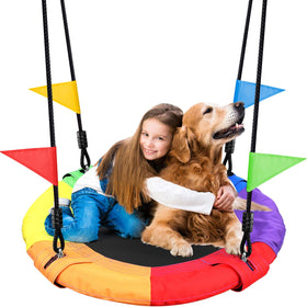Odoland Saucer Kid Tree Swing 30in diameter promotes active outdoor play in the backyard
