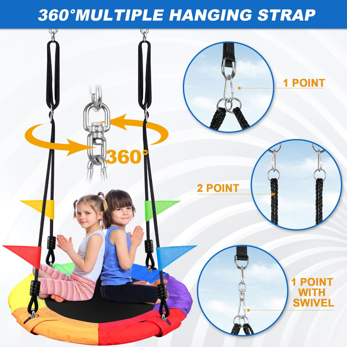 Odoland Saucer Kid Tree Swing featuring adjustable hanging rope for custom height