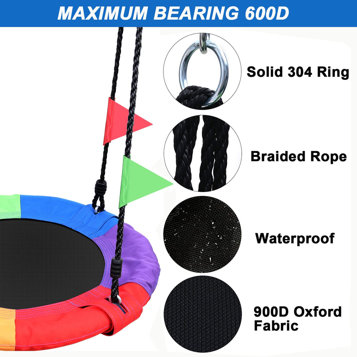 Odoland Saucer Kid Tree Swing with soft padding for comfortable seating