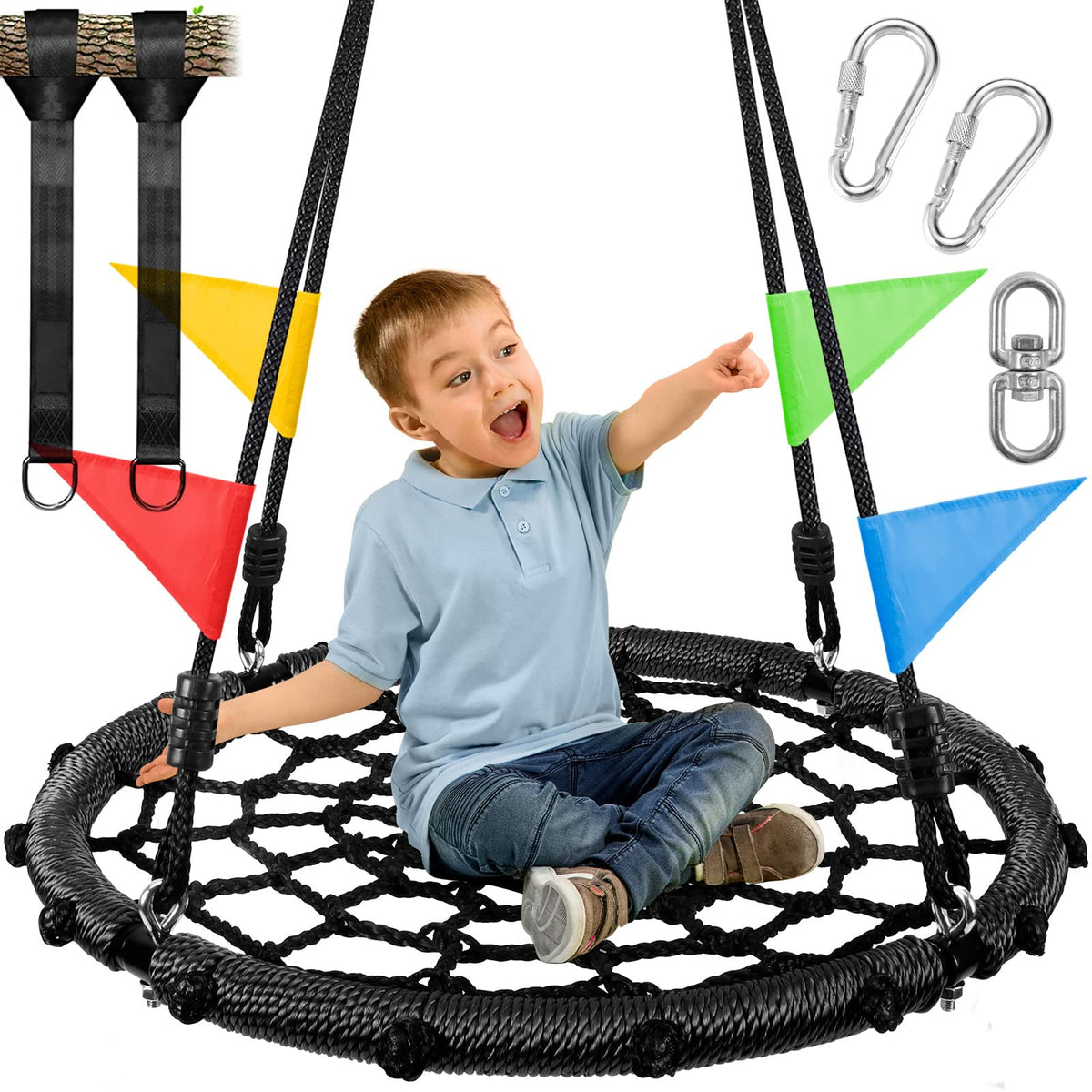 Odoland Spider Web Platform Swing for safe backyard play.
