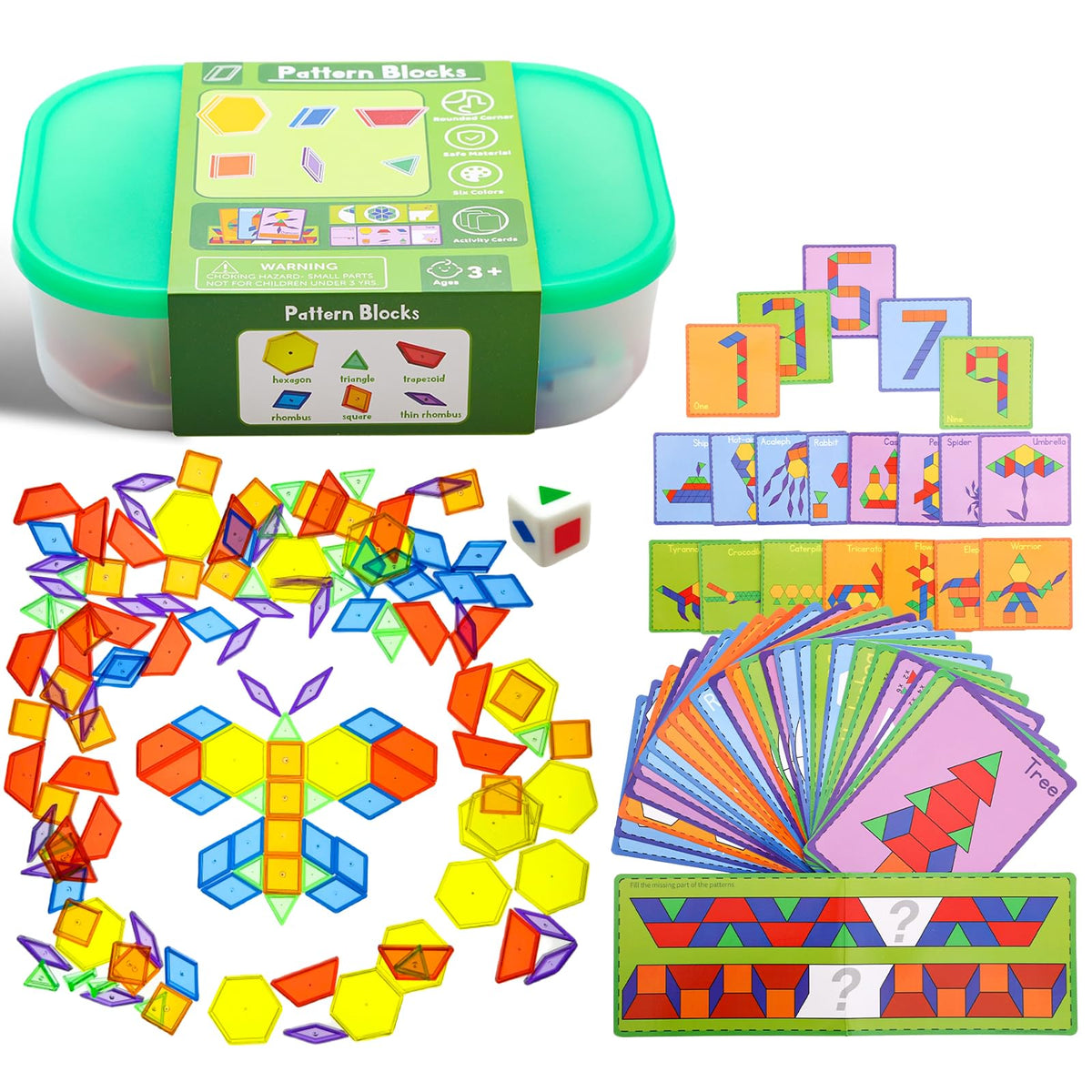 Odoorgames pattern blocks hexagons on a light table enhance color and shape discovery.