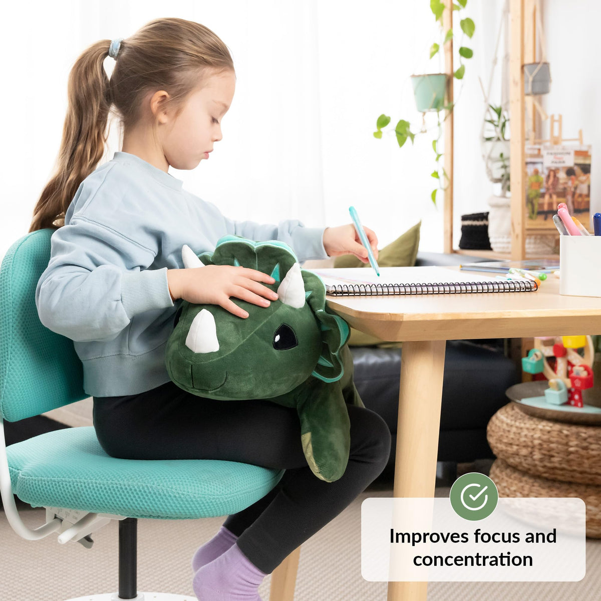 ODOXIA big-weighted plush dinosaur close-up fabric detail highlights soft, durable texture.