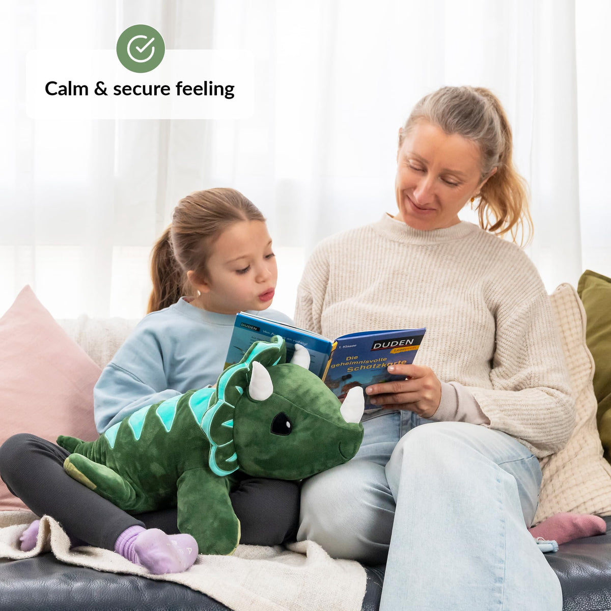 ODOXIA weighted dinosaur side view presents a cozy companion for focus and relaxation routines.
