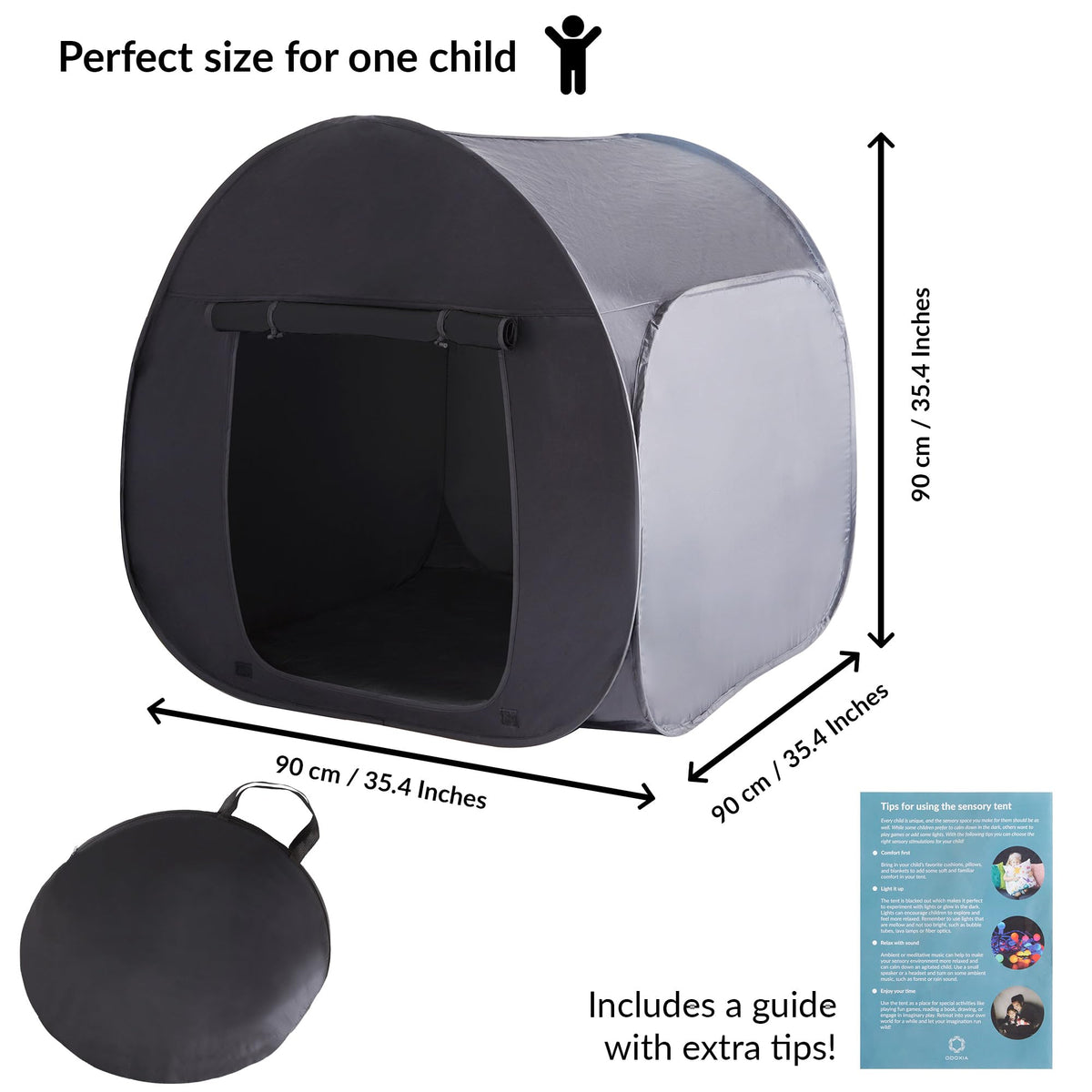 Blackout fabric inside ODOXIA Sensory Play Tent creates tranquil space