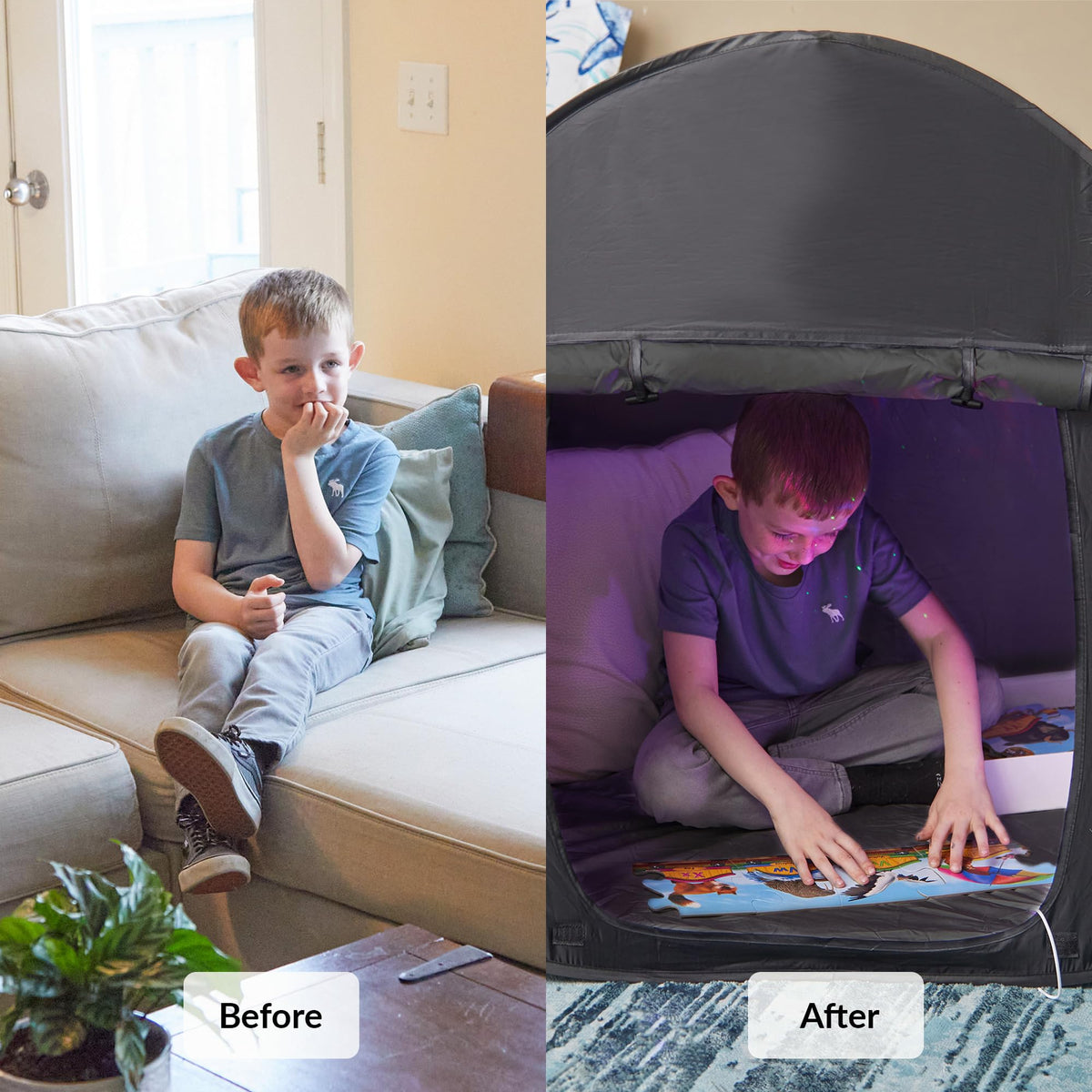 Single-child size of ODOXIA Sensory Play Tent provides a cozy enclosure