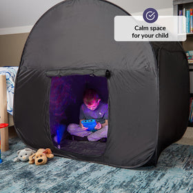 ODOXIA Sensory Tent blackout fabric creates a dark, calming environment.