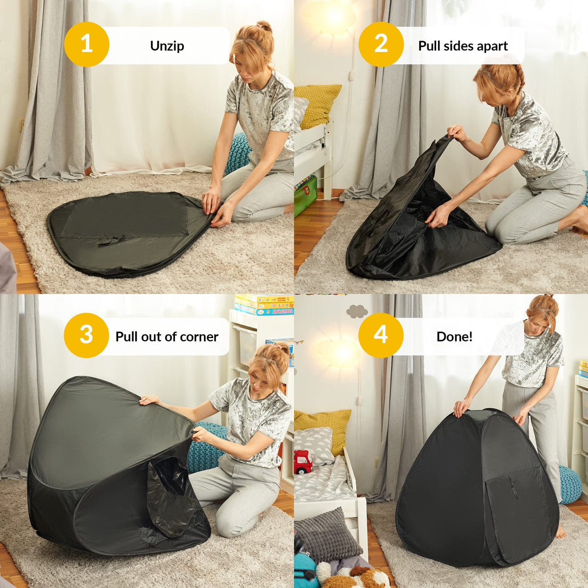 ODOXIA Sensory Tent Compact Storage folds flat for tidy, portable use.