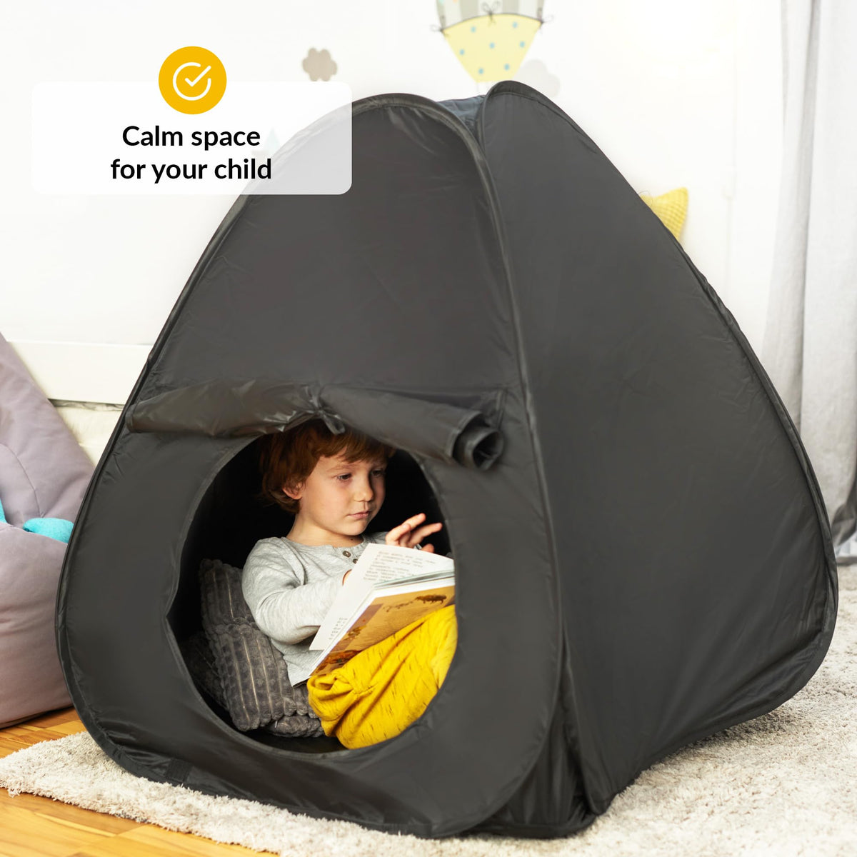 ODOXIA Sensory Tent Full Blackout creates a dark, distraction-free area for calm downtime.