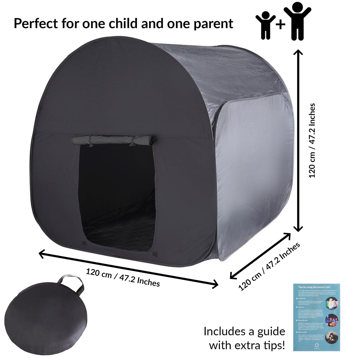 The tent is ready for light-based play with projectors and UV lights.