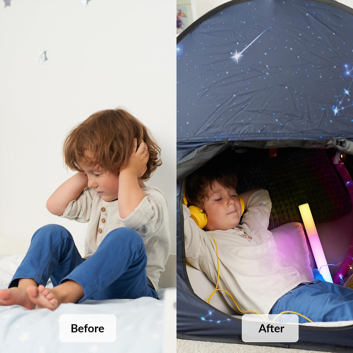 ODOXIA Sensory Tent Small cushions inside provide cozy sensory support for rest.
