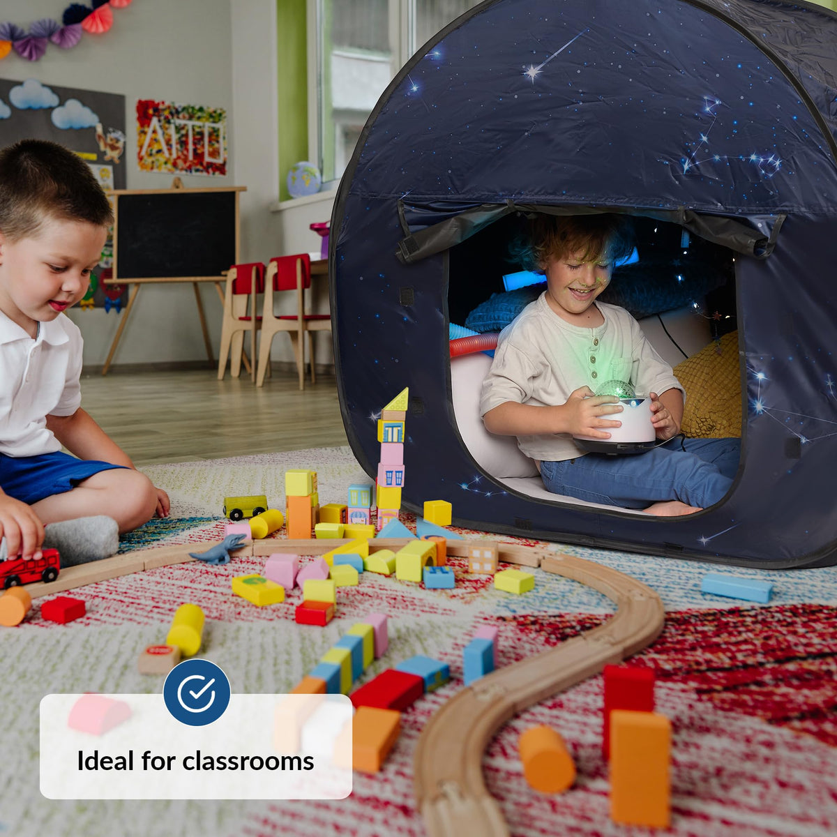ODOXIA Sensory Tent Small dark interior creates a soothing space for focus.