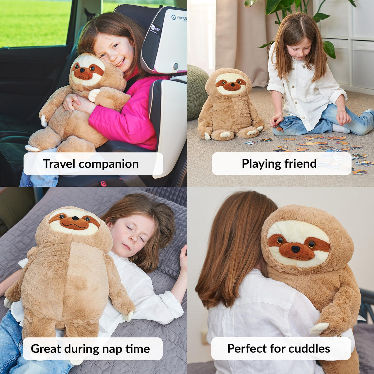 ODOXIA sloth weighted plush close-up shows soft fabric and snug seams.